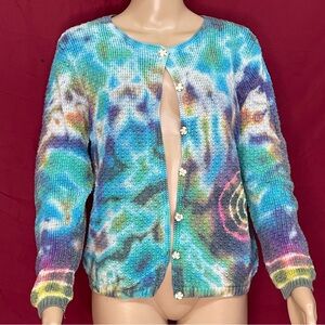 Custom Upcycled Cabin Creek Tie-Dye Cardigan Petite/Large Muted Jewel Tones Love
